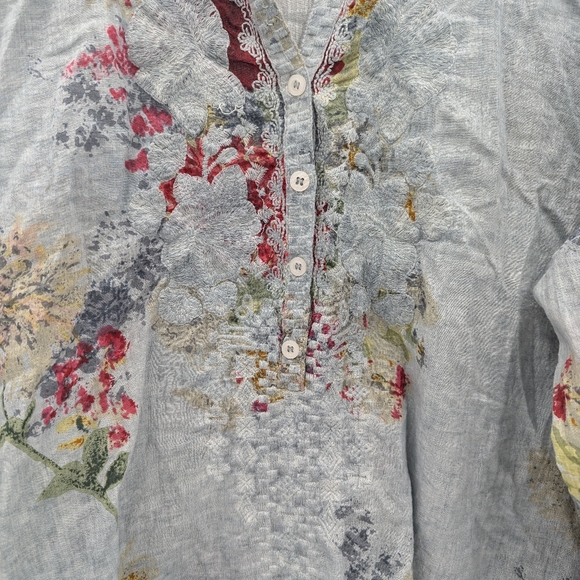 Vintage Goa Floral Embroidered Cotton Tunic Top Boho Hippie Peasant Blouse M - Picture 11 of 11